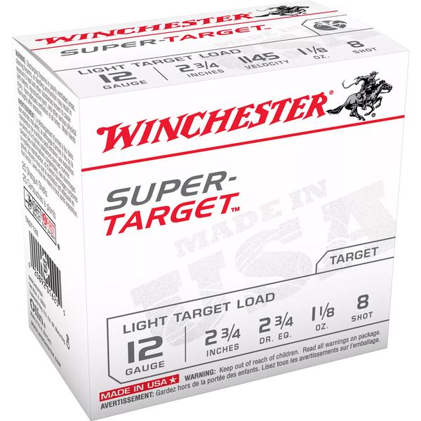 Winchester Super Target 12GA 2.75IN 1 1/8 OZ #8 SHOTSHELL 1145 FPS 25 RD/BOX