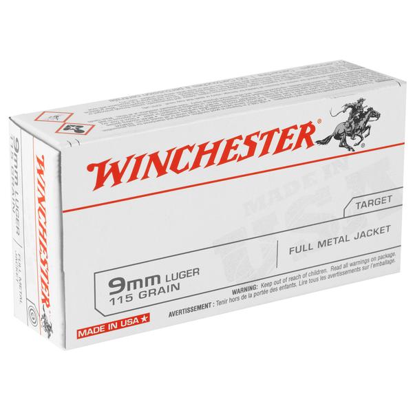 Winchester USA 9 MM 115 GR FMJ 1190 FPS 50 RD/BOX